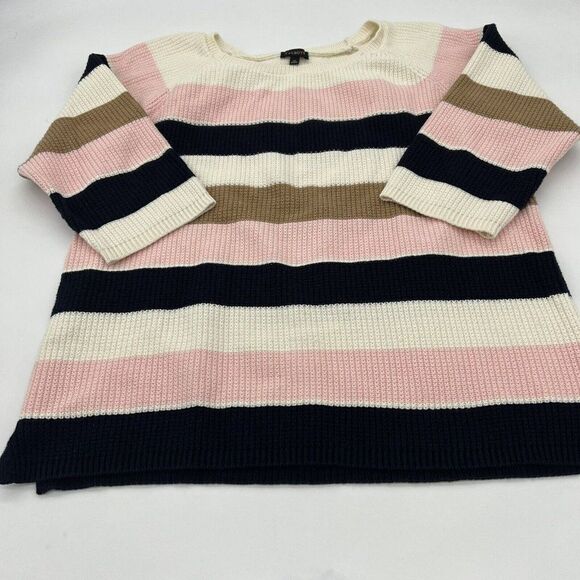 Talbots Striped Knit Sweater Size M Pima Cotton Crew neck Multicolor 3/4 sleeve - Picture 1 of 4